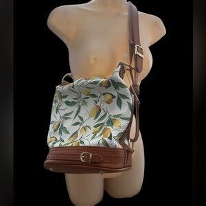 NewValentina Brown Leather Lemon Print Shoulder Bag